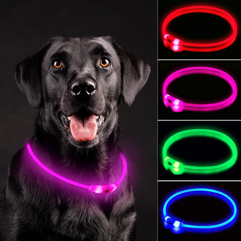 Light-Up LED Dog Collar for Night Walks – Waterproof, Rechargeable, Adjustable Safety Necklace for Dogs (Pink)