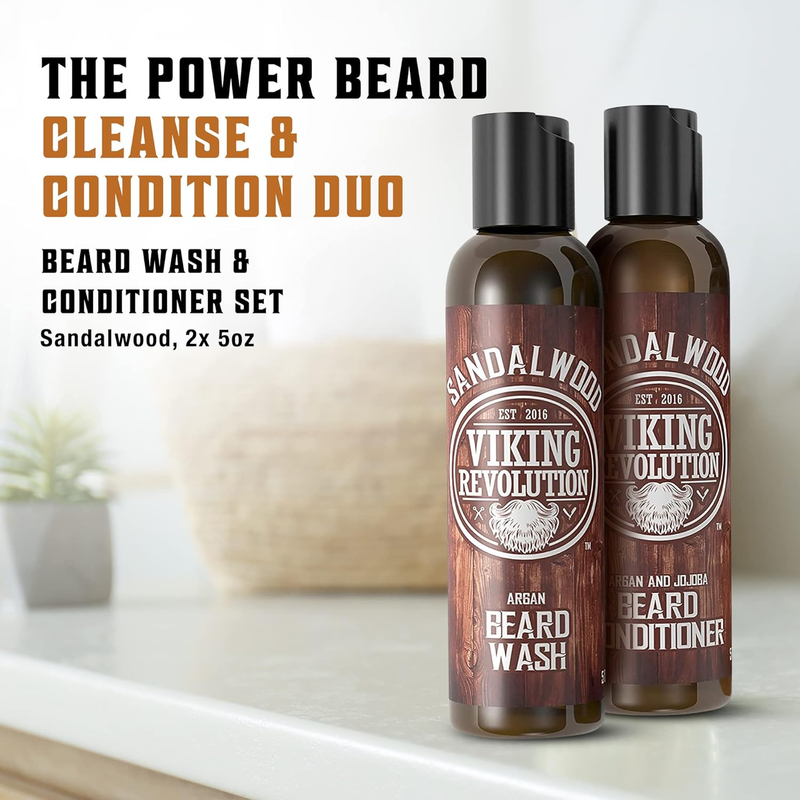Beard Wash & Conditioner Set - Argan & Jojoba Oil with Sandalwood Scent