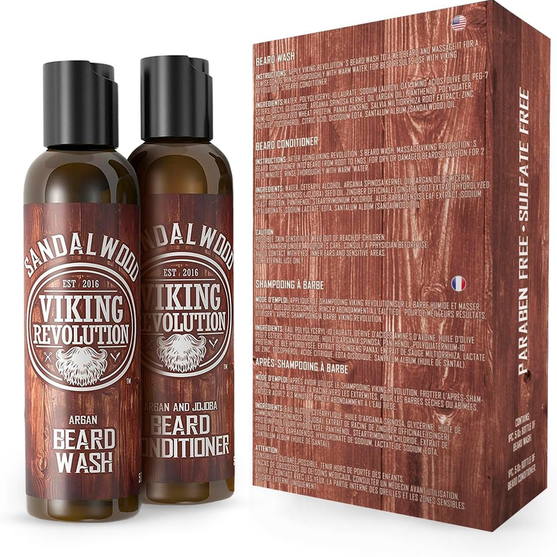 Beard Wash & Conditioner Set - Argan & Jojoba Oil with Sandalwood Scent