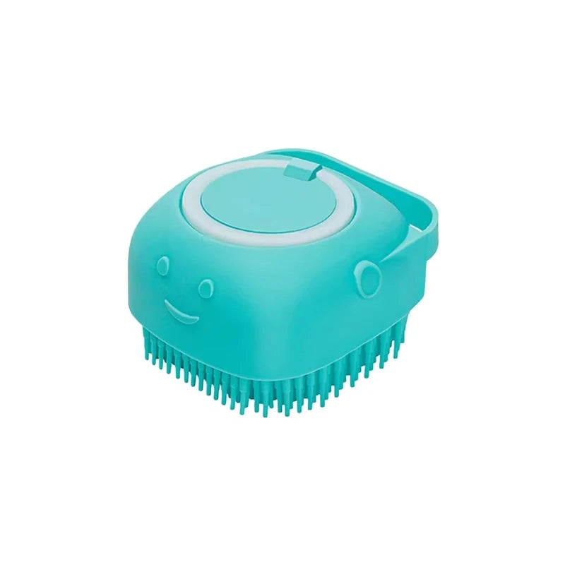 Silicone Pet Grooming Brush with Built-in Shampoo Storage and Self-Cleaning Detangling Features for Dogs and Cats