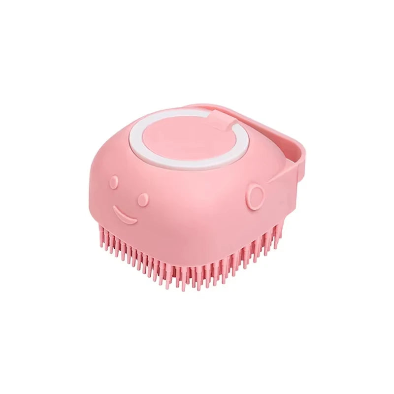 Silicone Pet Grooming Brush with Built-in Shampoo Storage and Self-Cleaning Detangling Features for Dogs and Cats