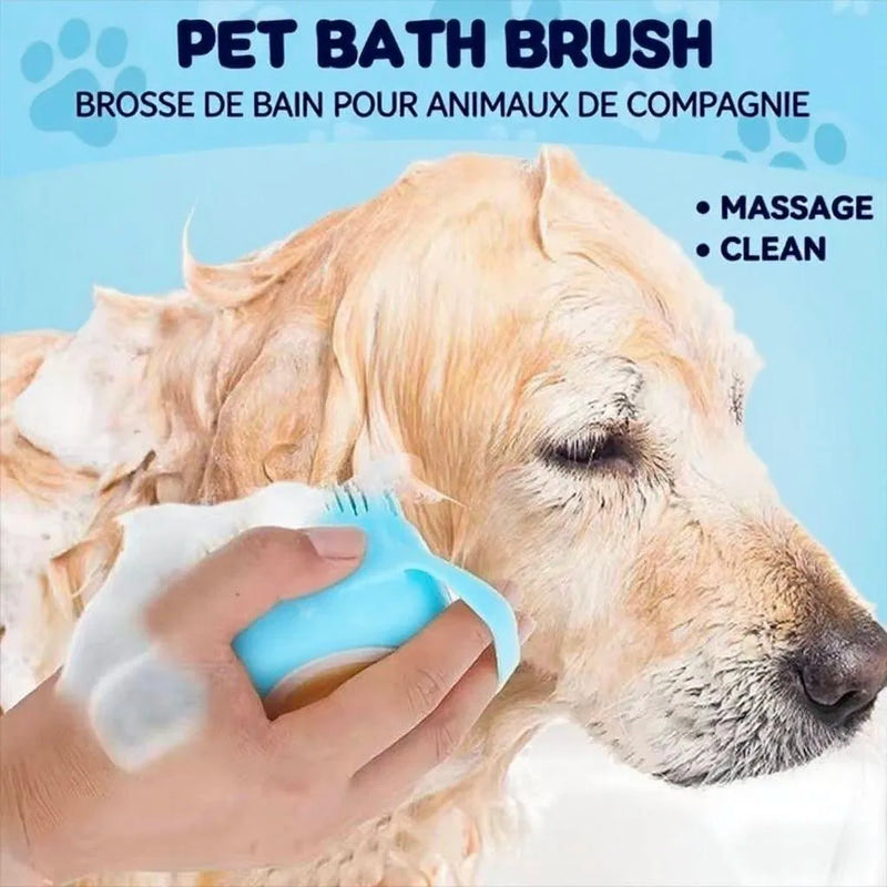 Silicone Pet Grooming Brush with Built-in Shampoo Storage and Self-Cleaning Detangling Features for Dogs and Cats