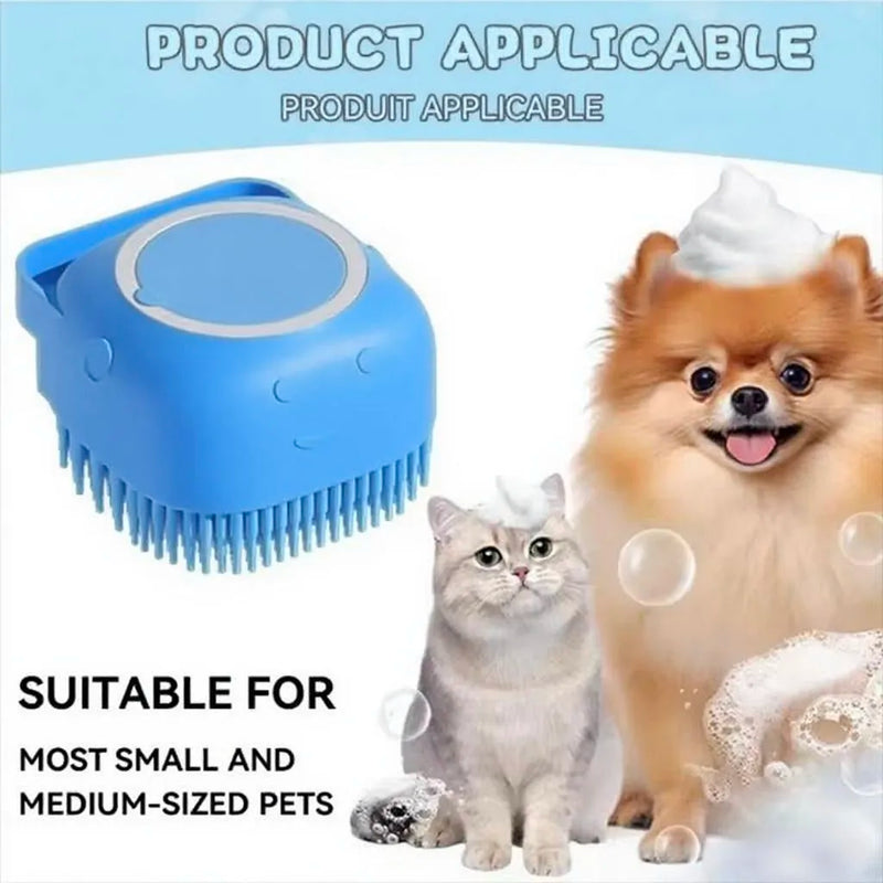 Silicone Pet Grooming Brush with Built-in Shampoo Storage and Self-Cleaning Detangling Features for Dogs and Cats