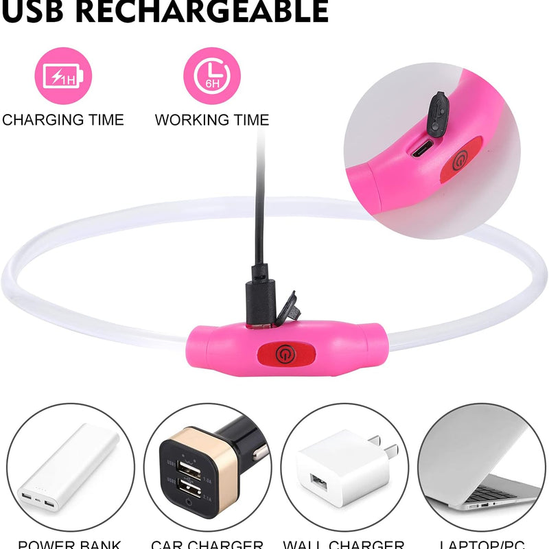 Light-Up LED Dog Collar for Night Walks – Waterproof, Rechargeable, Adjustable Safety Necklace for Dogs (Pink)