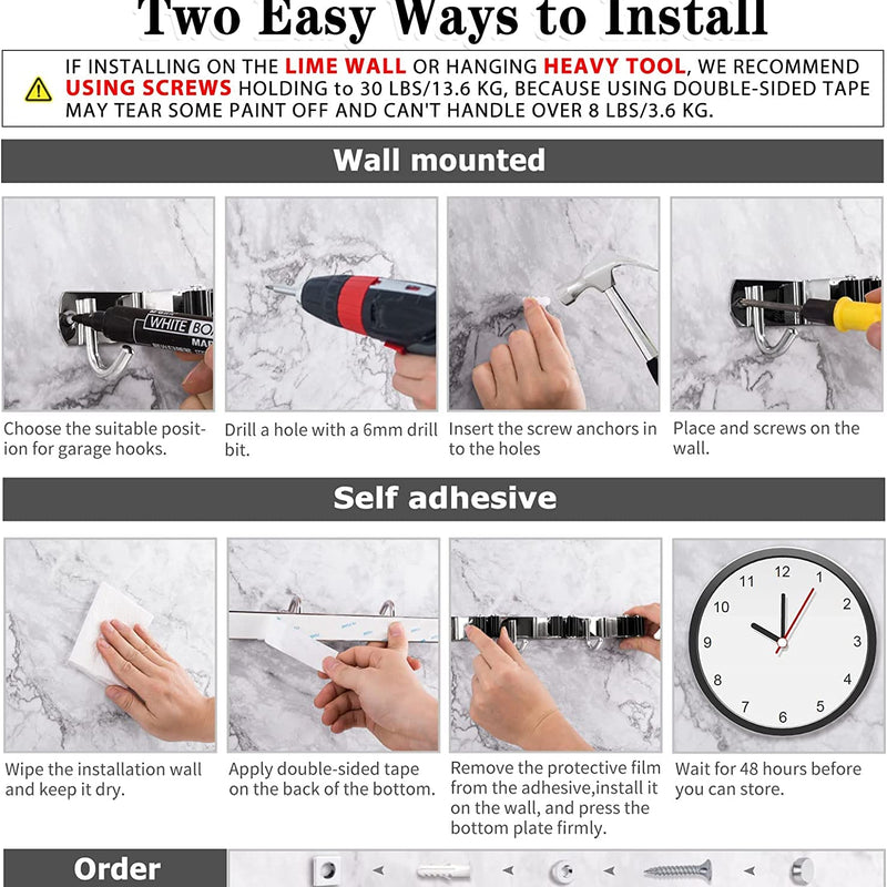 Mop and Broom Holder Wall Mount – 5 Racks, 4 Hooks, Heavy-Duty Stainless Steel Organizer for Home & Garage