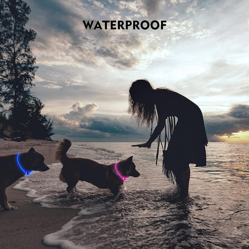 Light-Up LED Dog Collar for Night Walks – Waterproof, Rechargeable, Adjustable Safety Necklace for Dogs (Pink)